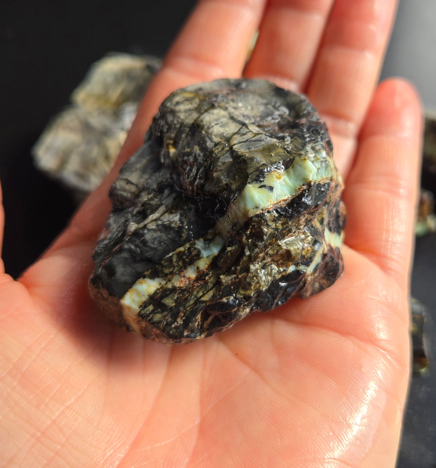 Aloe Variscite rough for cabbing - solid vein in matrix-448 grams - lot 2