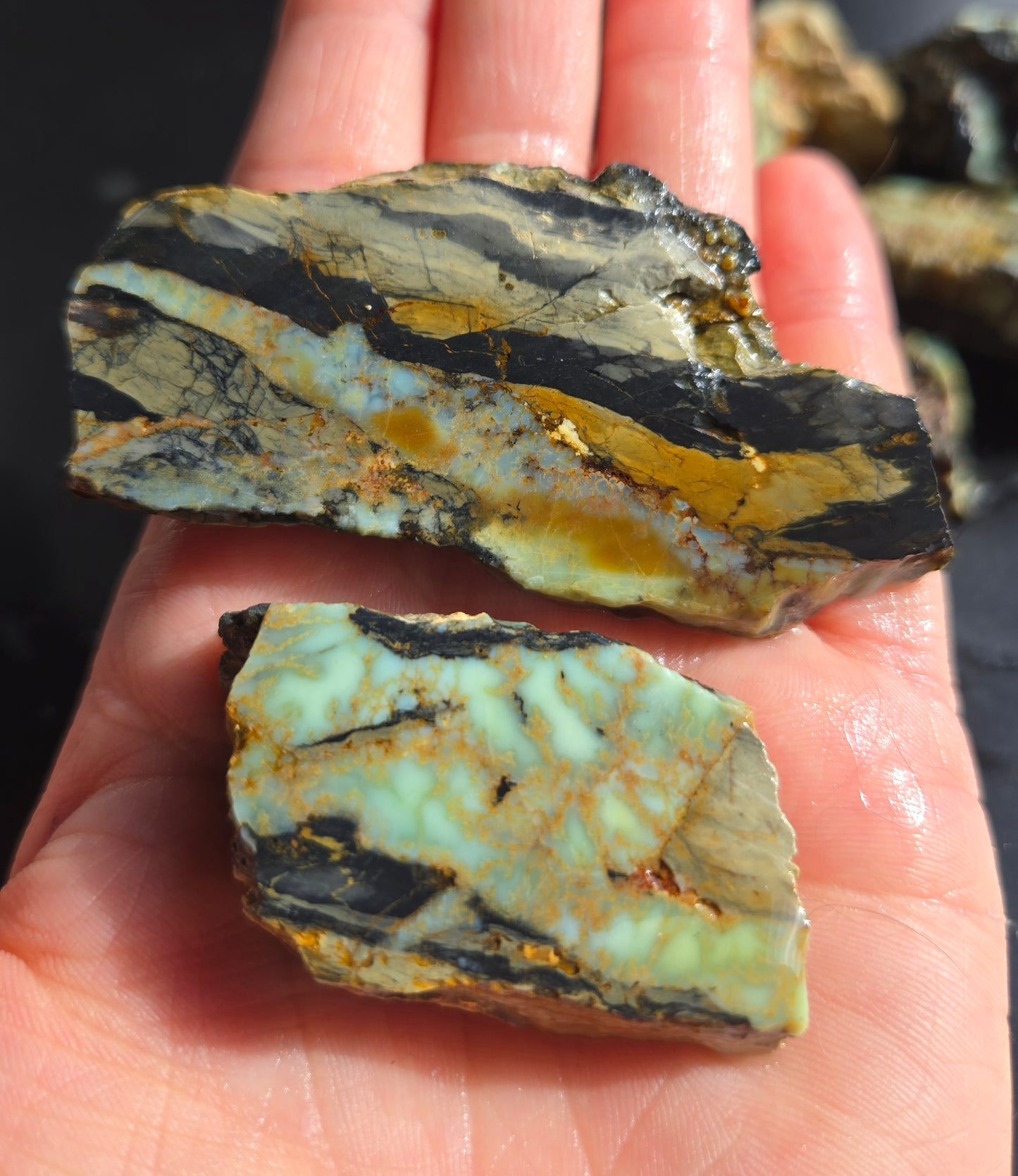 Aloe Variscite rough for cabbing - solid vein in matrix-448 grams - lot 2