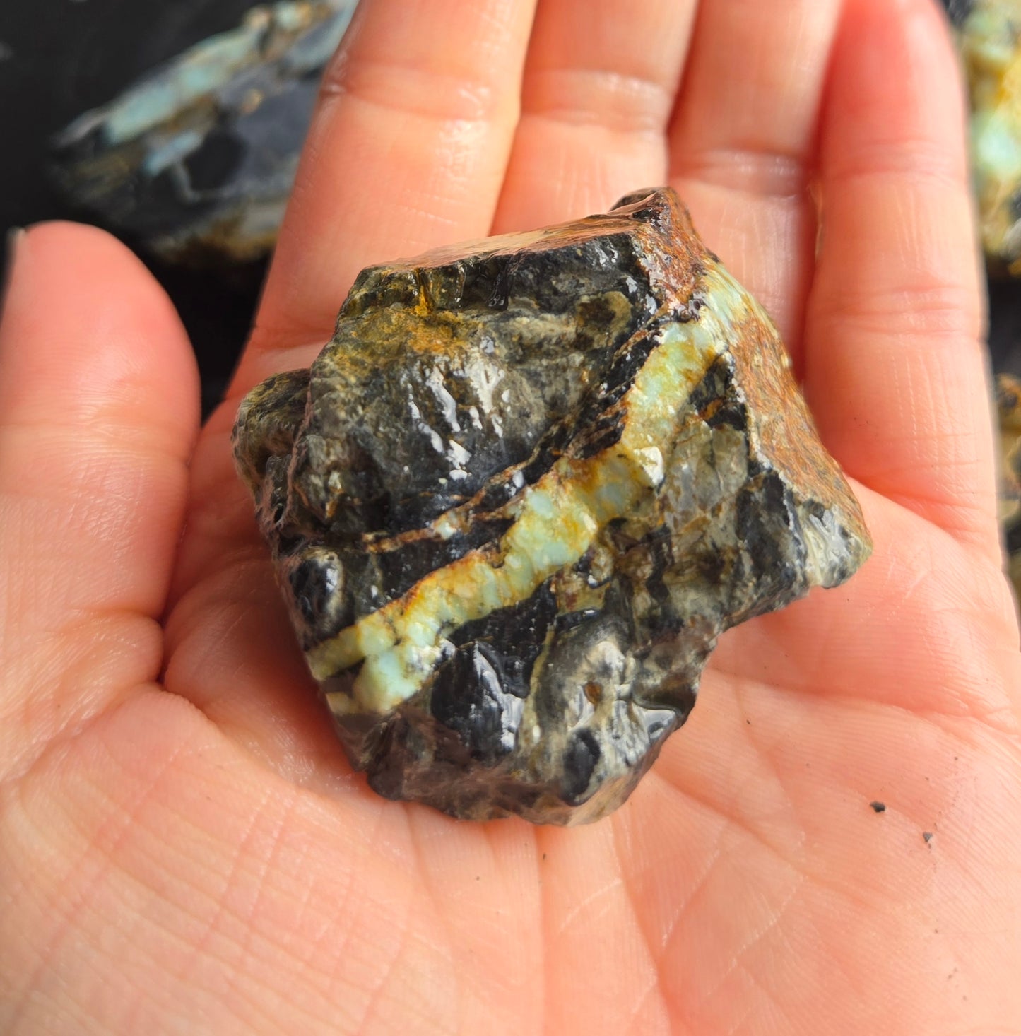 Aloe Variscite rough for cabbing - solid vein in matrix-448 grams - lot 3
