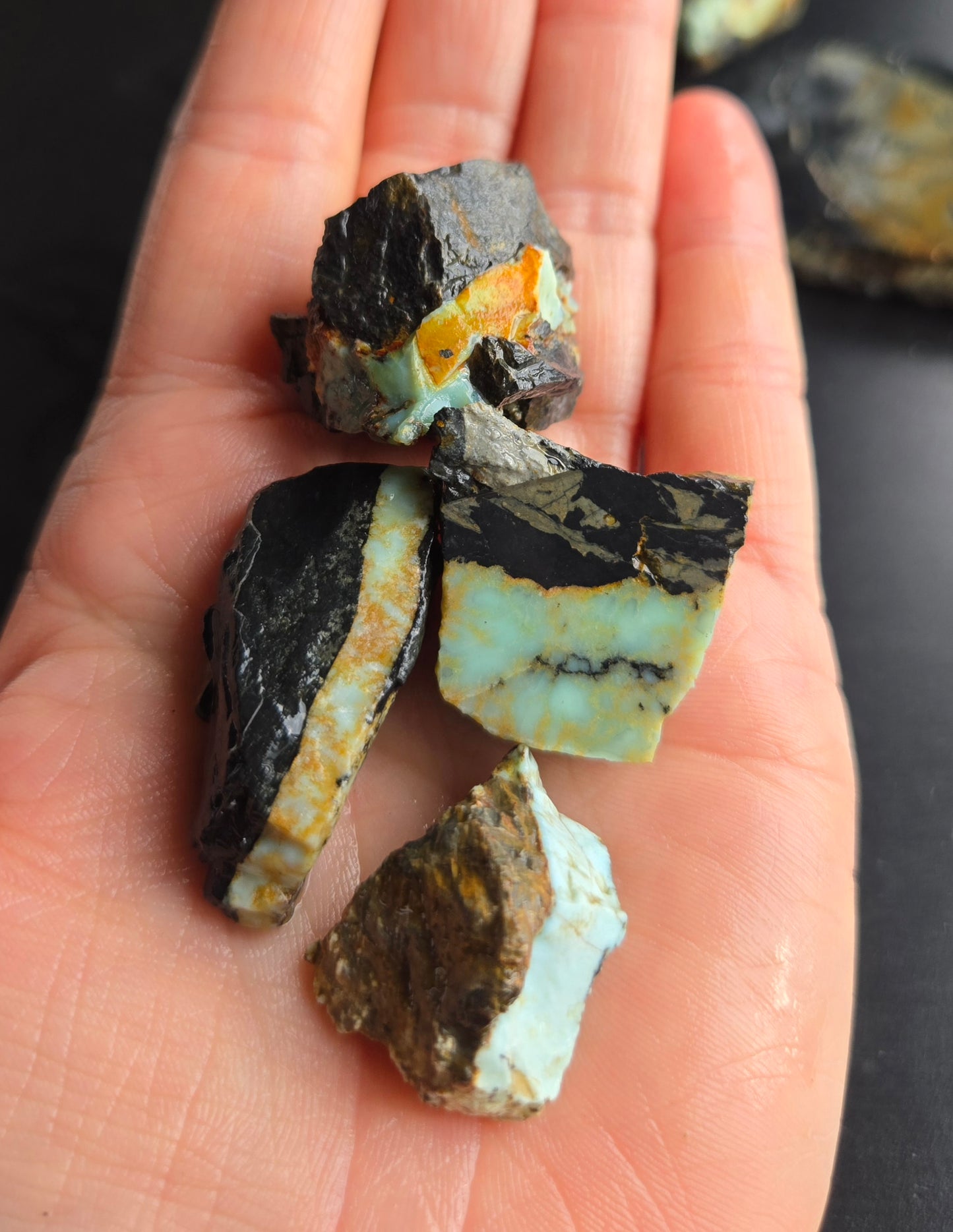 Aloe Variscite rough for cabbing - solid vein in matrix- 448 grams - lot 5